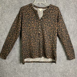 Beach Lunch Lounge 1/2 Button Animal Print Knit Sweater Women M Brown Hi-Low